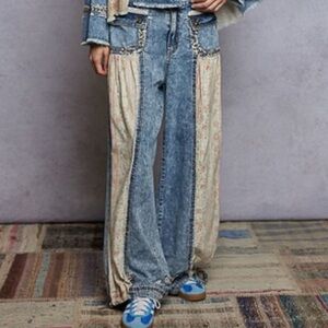 NWOT POL Flower Patched Wide Leg Denim Pants
NWOT